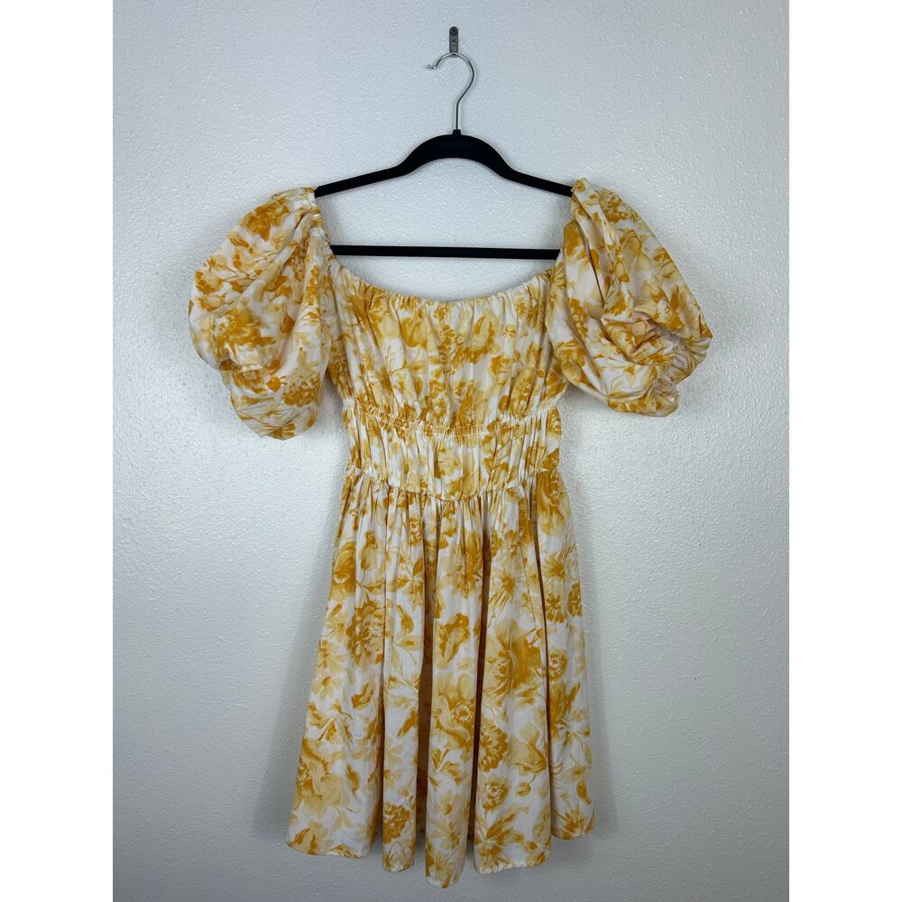 Abercrombie & Fitch Floral Off the Shoulder Puff Sleeve Mini Dress Yellow Small - Picture 4 of 9